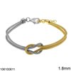 Silver 925 Bracelet Round Mesh Double Chain with Knot 1.8mm, Two Tone