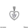 Silver 925 Pendant Outline Heart with Zircon Heart 15mm