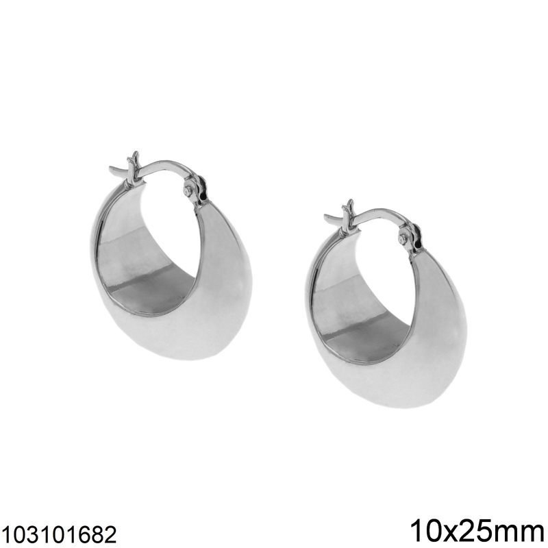 Silver 925 Bold Hoop Earrings Hollow 10x25mm