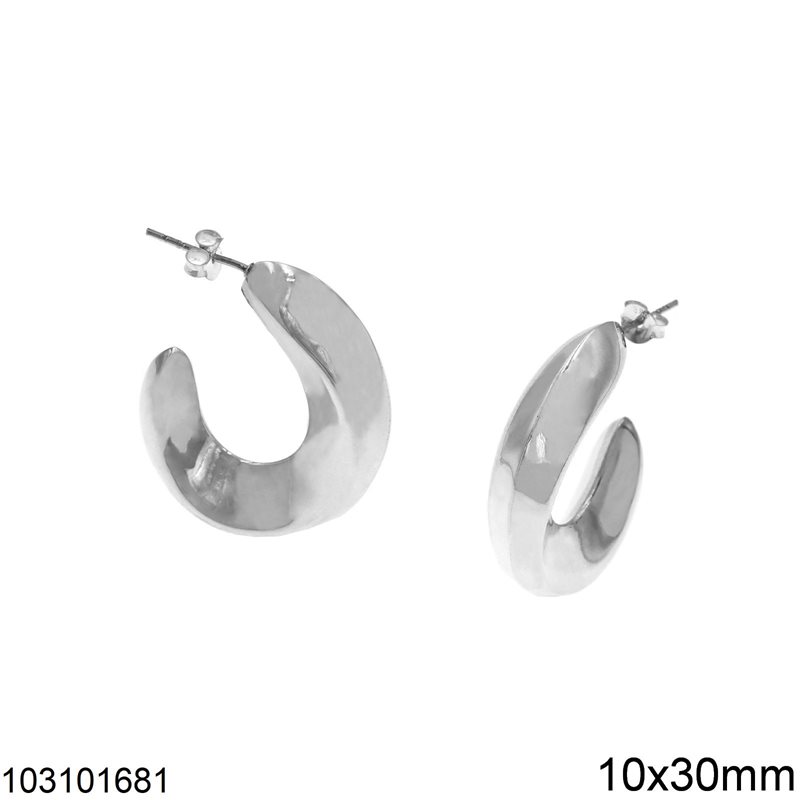 Silver 925 Oval Stud Earrings 10x30mm