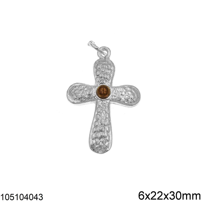 Silver 925 Pendant Hammered Cross 6x22x30mm