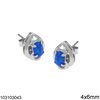 Silver 925 Stud Earrings Peashape 12mm with Oval Opal 4x6mm, Rhodium Plated