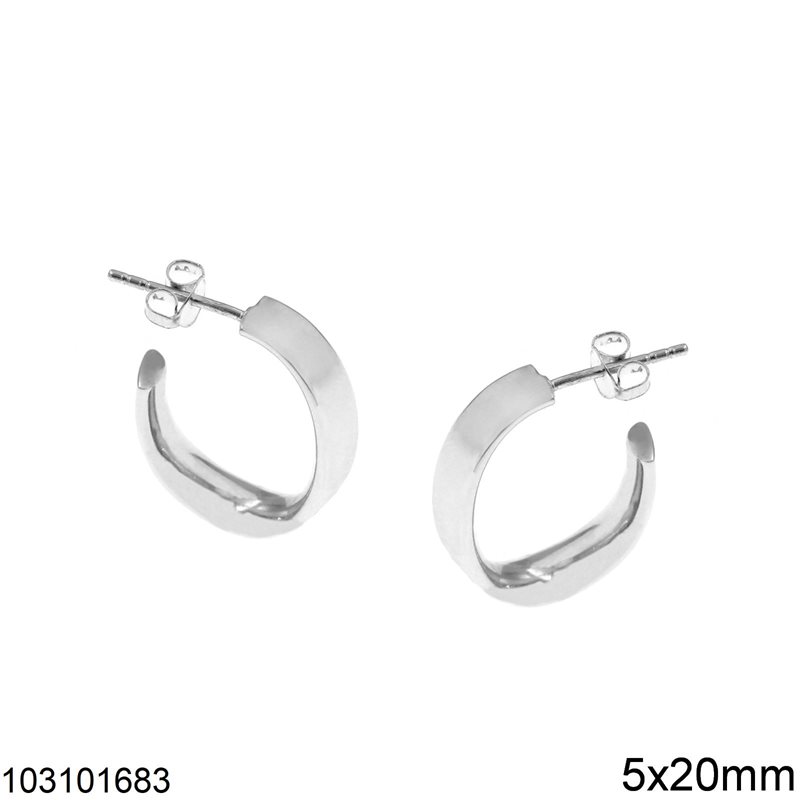 Silver 925 Squared Oval Chenier Stud Earrings 5x20mm