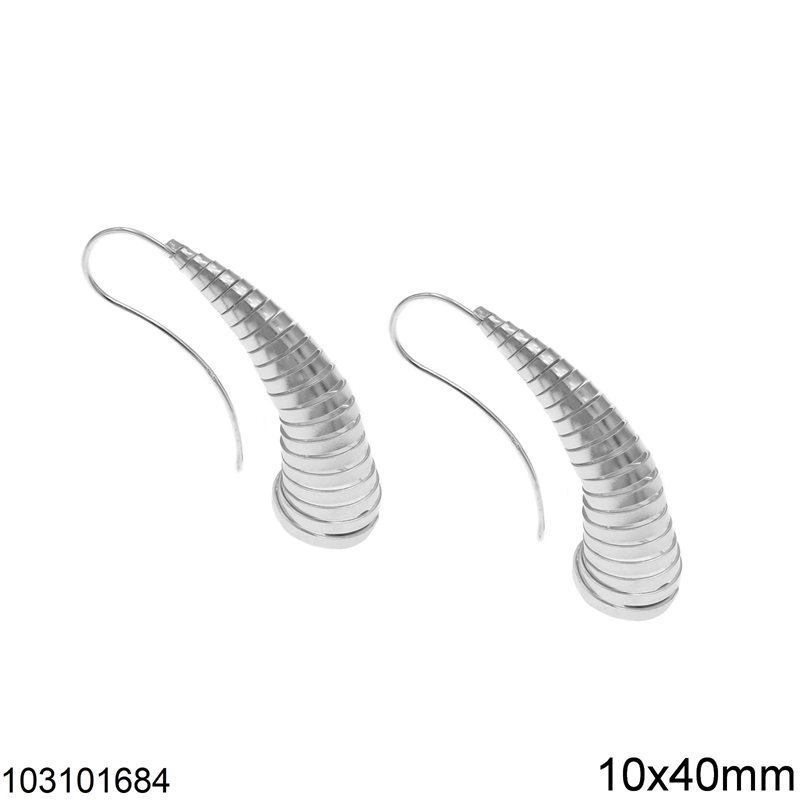 Silver 925 Curved Spiral Hook Earrings 10x40mm