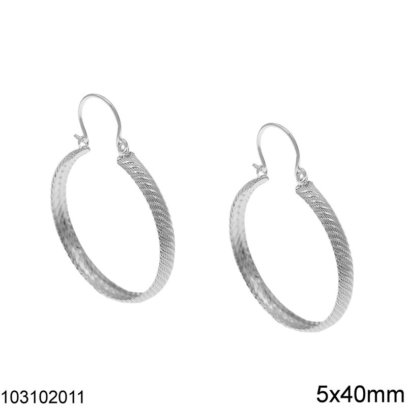 Silver 925 Hoop Earrings with Stripes 5x40mm