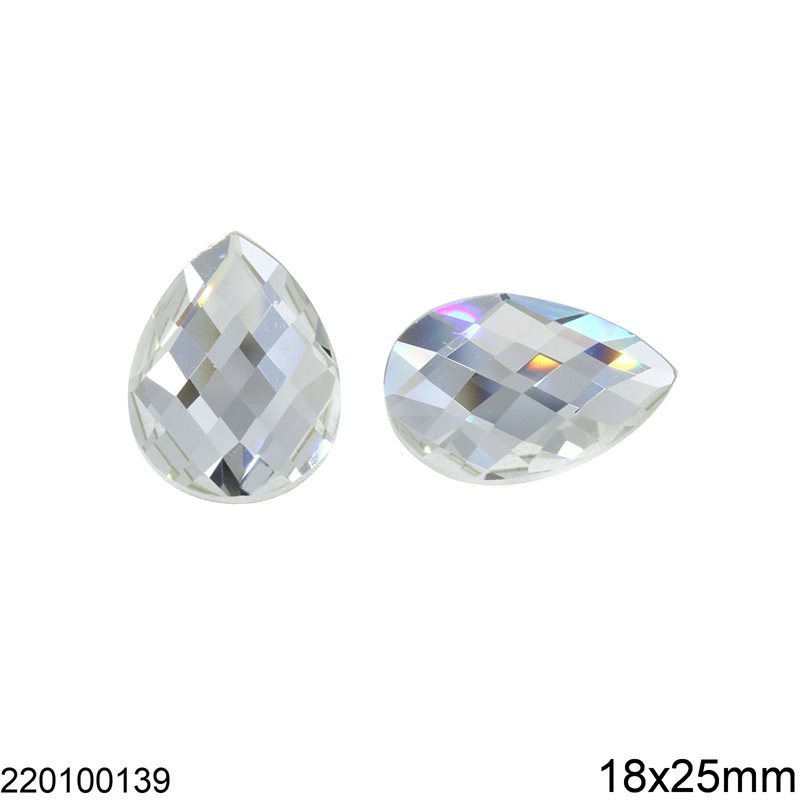 Πέτρα Στρας Δάκρυ Πλακέ 18x25mm Crystal