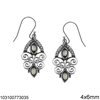 Silver 925 Oxyde Lacy Earrings with Semi Precious Navettes 30mm