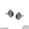 Silver 925 Stud Round Earrings 10x12mm with Semi Precious Stones 6x8mm