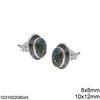 Silver 925 Stud Round Earrings 10x12mm with Semi Precious Stones 6x8mm