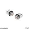 Silver 925 Stud Round Earrings with Semi Precious Stones 4mm