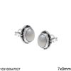 Silver 925 Stud Oval Earrings with Semi Precious Stones 7x9mm