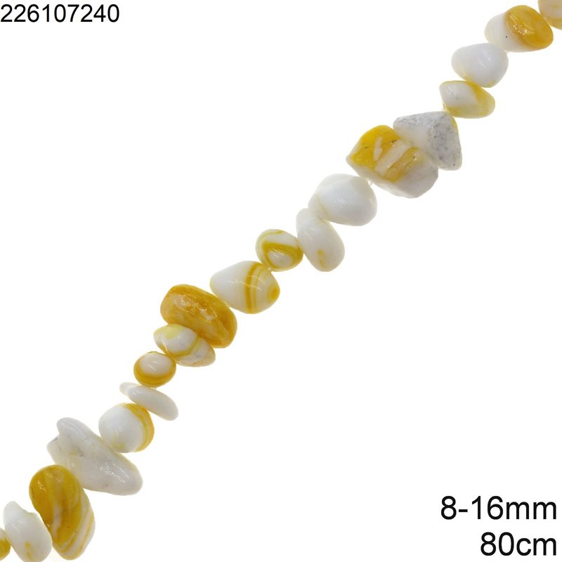 Glass Chips Beads 8-16mm 80CM, White Yellow