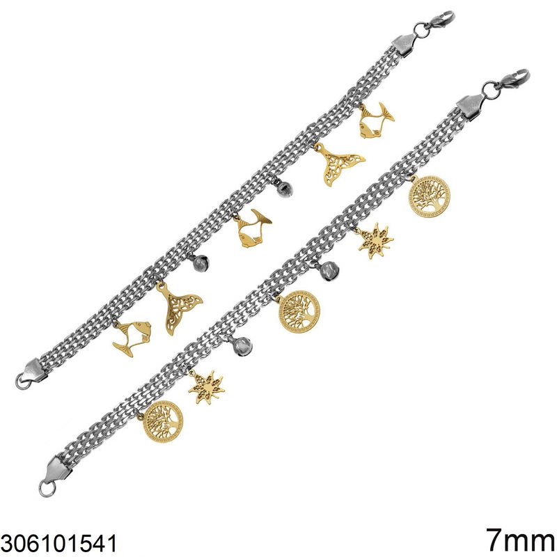 Stainless Steel Bracelet with Hanging Elements 7mm
