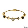 Stainless Steel Bracelet Wire 2mm with Samballa Rodelle and Hearts 9mm, Gold