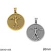 Stainless Steel Pendant Disk with Vitruvius Man 26mm