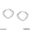 Silver 925 Hoop Earrings in Heart Shape 7x30mm