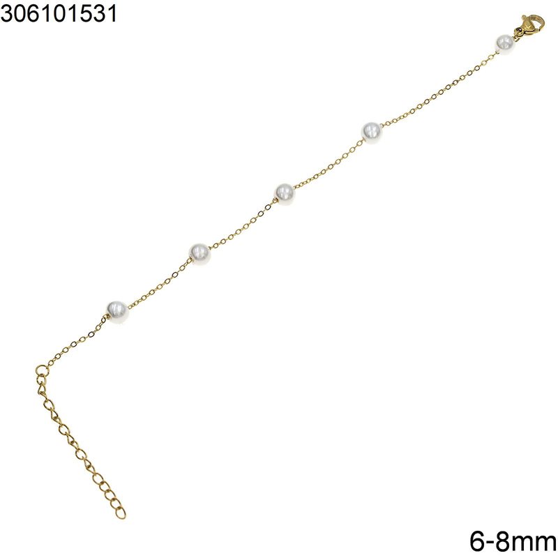 Stainless Steel Bracelet Chain with 5 Pearls 6-8mm