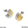 Stainless Steel Double Stud Earrings 9x15mm, Two Tone