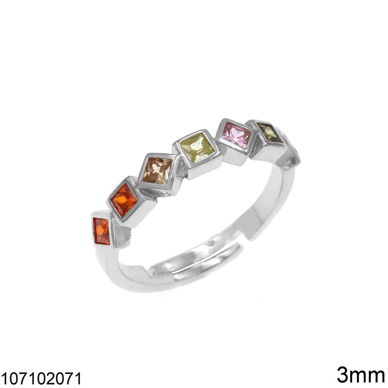 Silver 925 Ring Rombus with Zircon 3mm, Multicolor