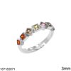 Silver 925 Ring Rombus with Zircon 3mm, Multicolor