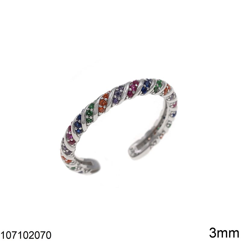 Δαχτυλίδι Ασημένιο 925 Βέρα Στριφτή με Πολύχρωμα Ζιργκόν 3mm