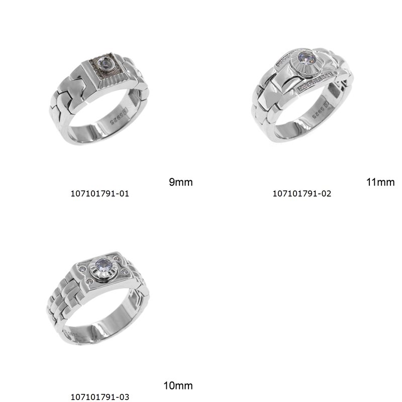 Silver 925 Male Ring with Zircon 9-11mm