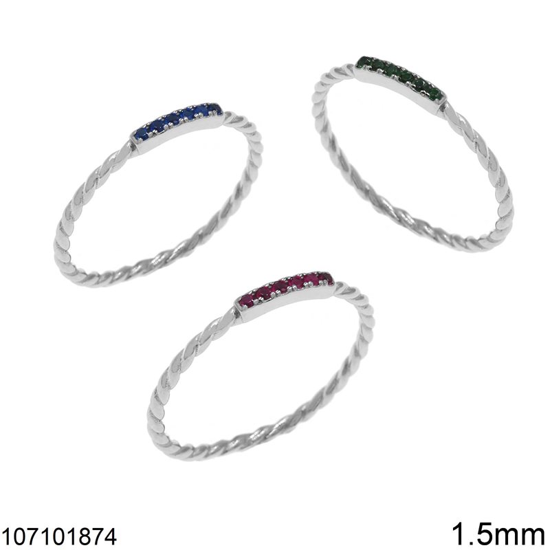 Silver 925 Twisted Ring with Stones 1.5mm