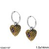 Silver 925 Hoop Earrings 1.5x14mm with Hanging Multicolor Heart 13mm