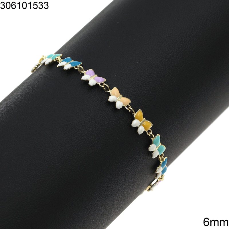 Stainless Steel Bracelet Butterflies with Enamel 6mm 17cm, Muticolor Gold