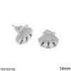 Silver 925 Stud Earrings Clam with Zircon 14mm