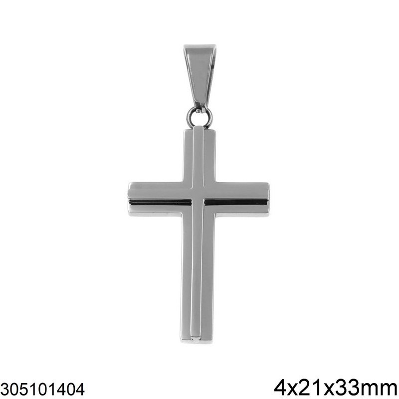 Stainless Steel Pendant Double Cross 4x21x33mm