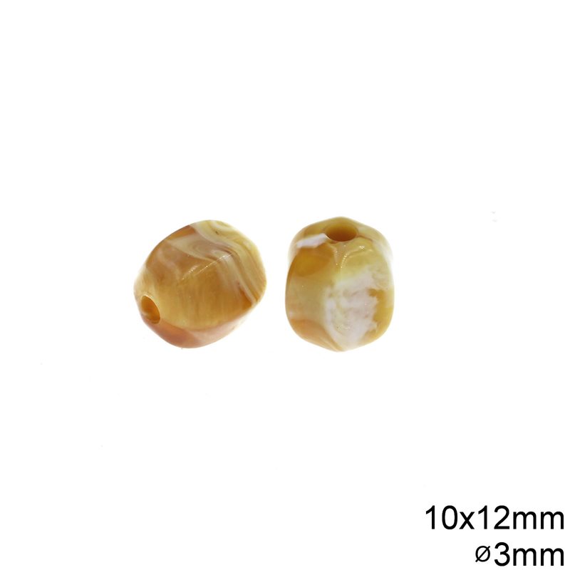 Worry Plastic Bead Multi Faceted 10x12mm with Hole 3mm, Beige
