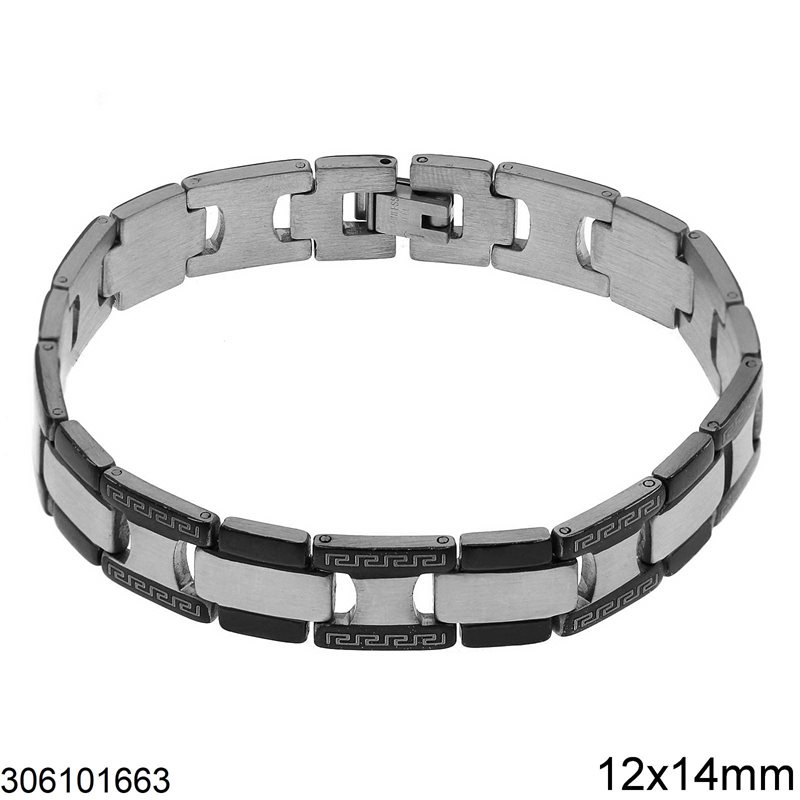 Stainless Steel Bracelet with Meander 12x14mm, Two Tone