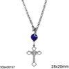 Stainless Steel Pendant Cross with Jesus 28x20mm and Evil Eye, 12-14cm