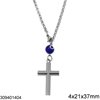 Stainless Steel Pendant Cross 4x21x37mm with Evil Eye, 12-14cm