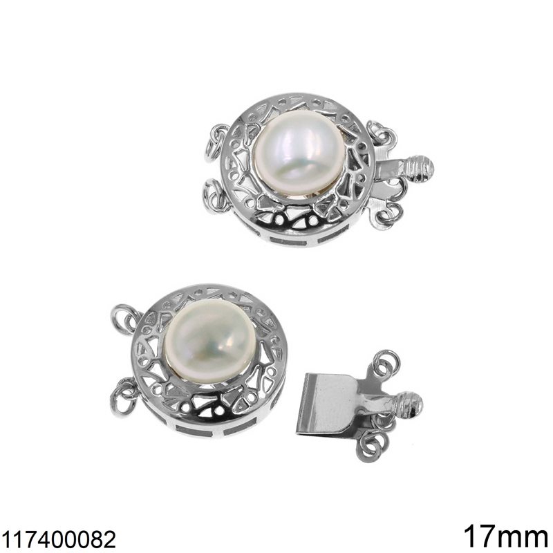 Silver 925 Round Clasp 17mm with Freshwater Pearl