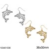 Silver 925 Hook Earrings Lacy Dolphin 36x30mm