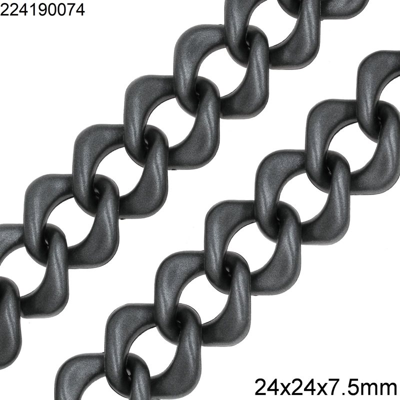 CCB Gourmette Chain Rhombus Link 24x24x7.5mm Open, Matte Black UV