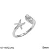 Silver 925 Ring with Starfish and Clam 9mm