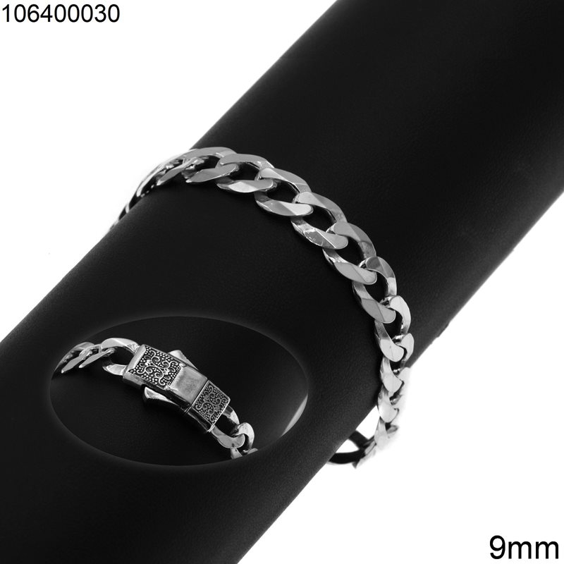 Silver 925 Gourmet Chain Bracelet 9mm