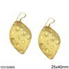 Silver 925 Hoop Earrings Hammered Leaf 25x40mm, Gold Plated