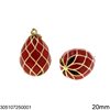 Brass Pendant Egg with Enamel and Vertical Lines 20mm, Red