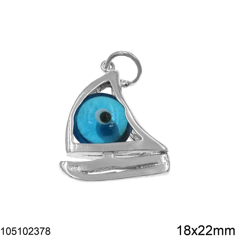 Silver 925 Pendant Boat with Evil Eye 18x22mm