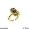 Silver 925 Ring Oval 10x18mm with Oval Stones, Multicolor gold plated