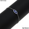 Silver 925 Bracelet Evil Eye with Enamel and Zircon 9x15mm, Rhodium Plated