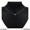 Silver 925 Necklace Evil Eye with Zircon and Enamel 7x12mm, Rhodium Plated
