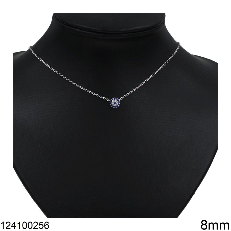 Silver 925 Necklace Target Evil Eye with Zircon 8mm