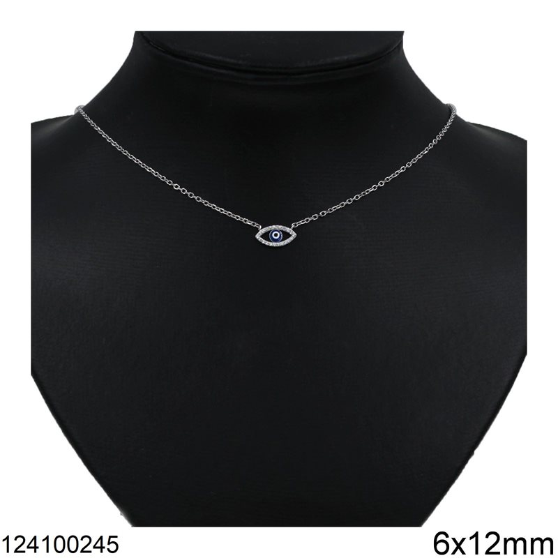 Silver 925 Necklace Evil Eye with Zircon and Enamel 6x12mm