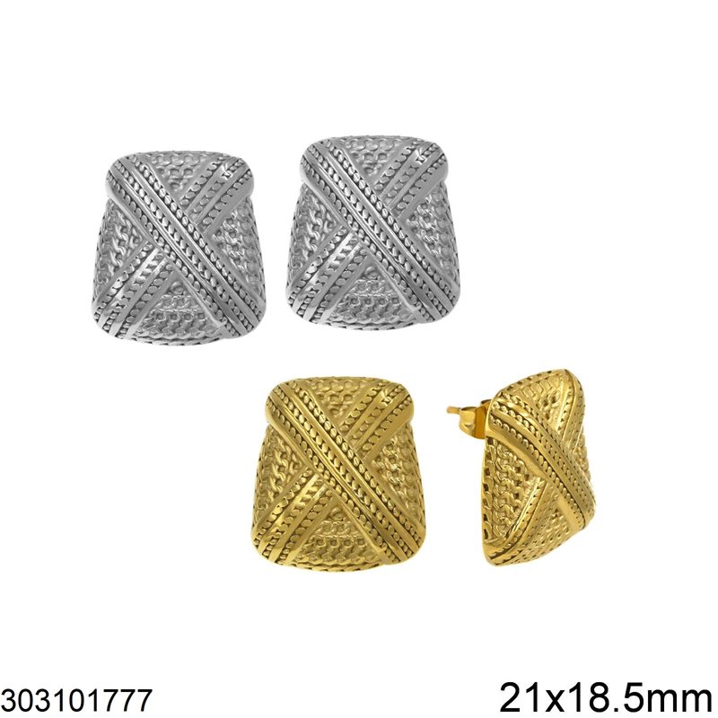 Stainless Steel Trapezium Stud Earrings with "X" 21x18.5mm