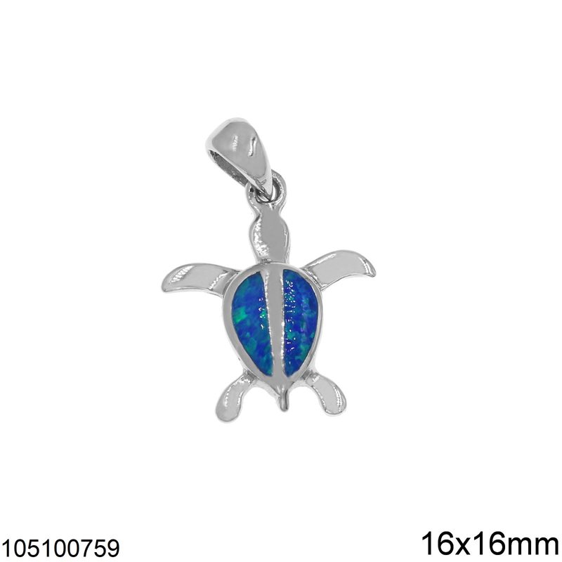 Silver 925 Pendant Turtle with Opan 16x16mm